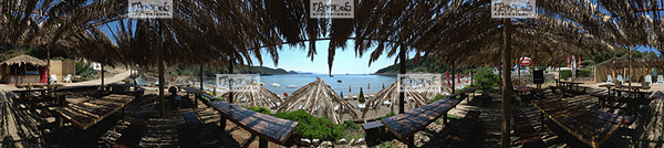 Europe, Croatie, �le de Lopud, paillotte sur plage